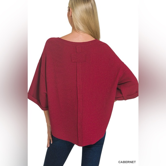 Zenana Double Knit Exposed Seam Curved Hem Top - Picture 2 of 6
